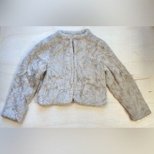VTG Old Navy Faux Fur Cropped Coat Cream Ivory Floral Satin Lined Glam Size XXL